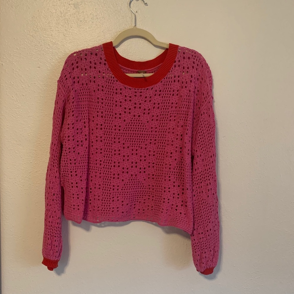 Free people pink crochet sweater
